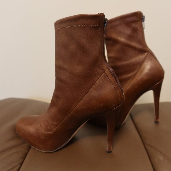 $880 Brian Atwood Angie 120 stiletto boots brown leather Made in Italy size 37 - Picture 2 of 16